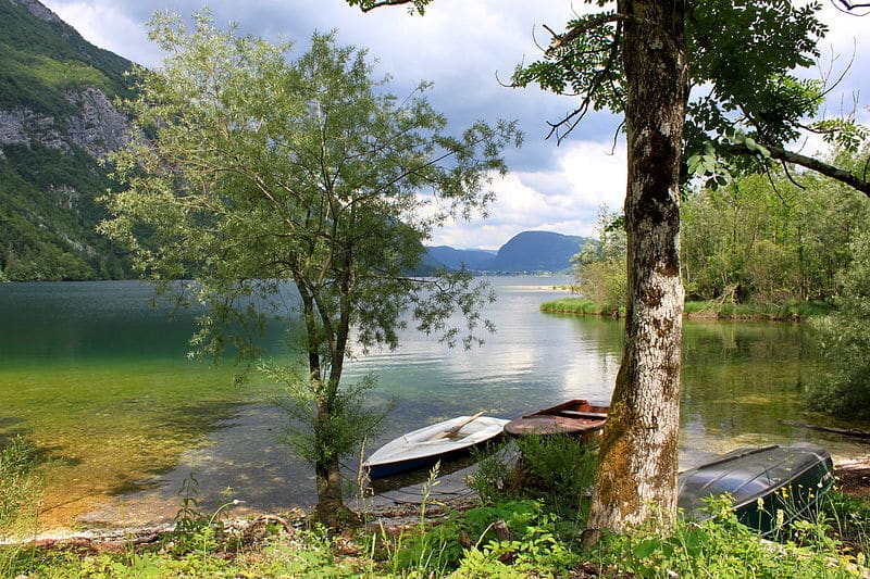 Kayak across the smaller Lake Bohinj