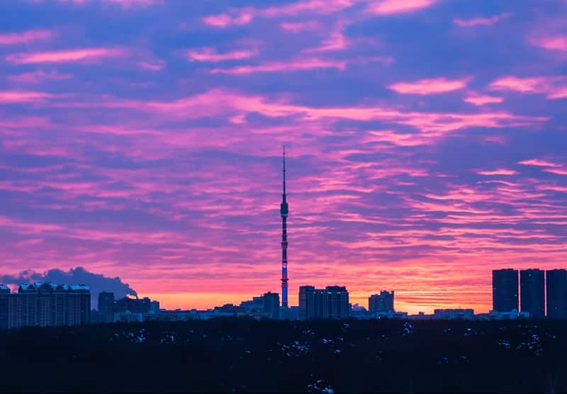 Moscow Skyline with TV Tower at Sunrise