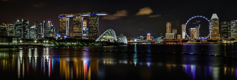 Panoramic view of marina bay skyline from gardens by the bay east