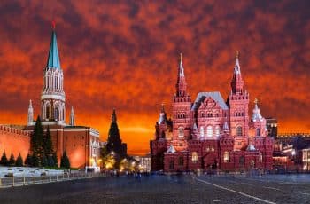 Red Square, Moscow Kremlin at sunset. Moscow, Russia