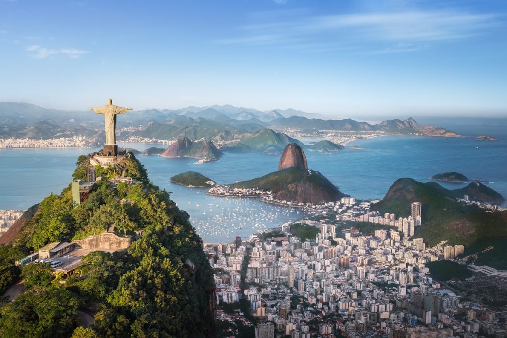 Christ the Redeemer statue Back side Aerial View, Rio de Janeiro, Brazil