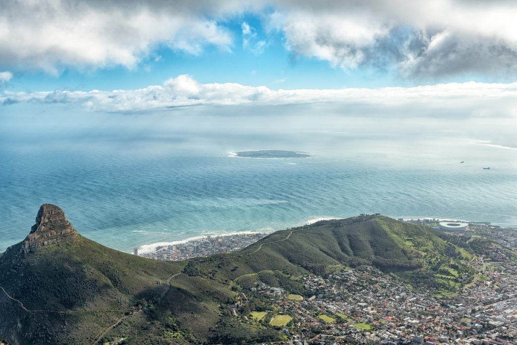 Robben Island and part of Cape Town as seen from the top of Table mountain