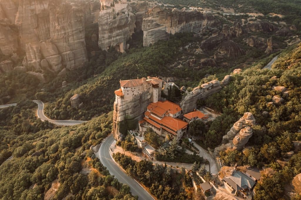 Aerial Drone View of Monastery in Meteora, Greece