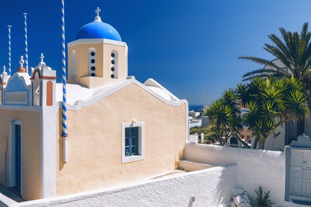 Santorini, Greece. Blue Domed Church