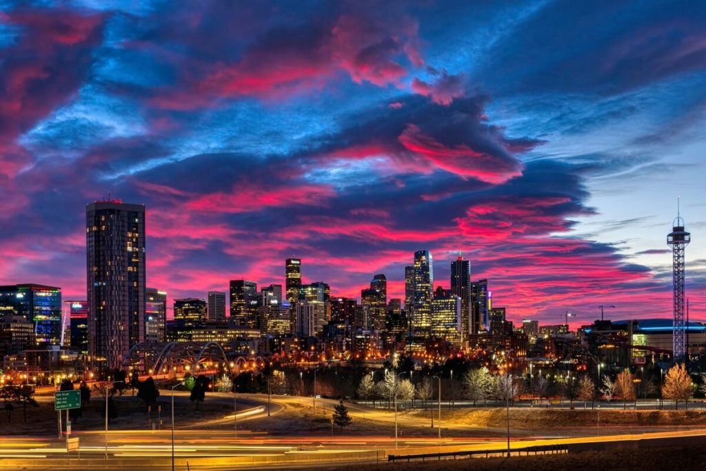 Beautiful shot of the denver cityscape in the sunset